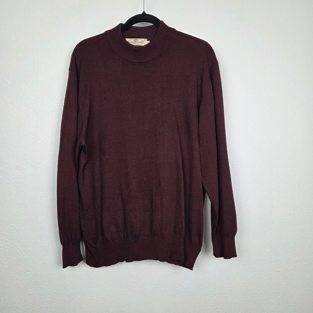 Sweater Pronto Uomo Mens Medium Burgundy Mock Neck Pullover Made in Italy